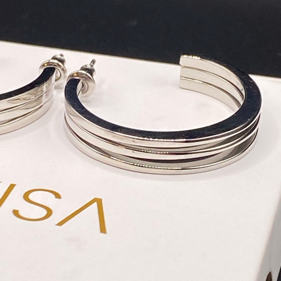 Lavisa Chunky Hoop Earrings 30mm SilverTone NIB - Picture 7 of 11